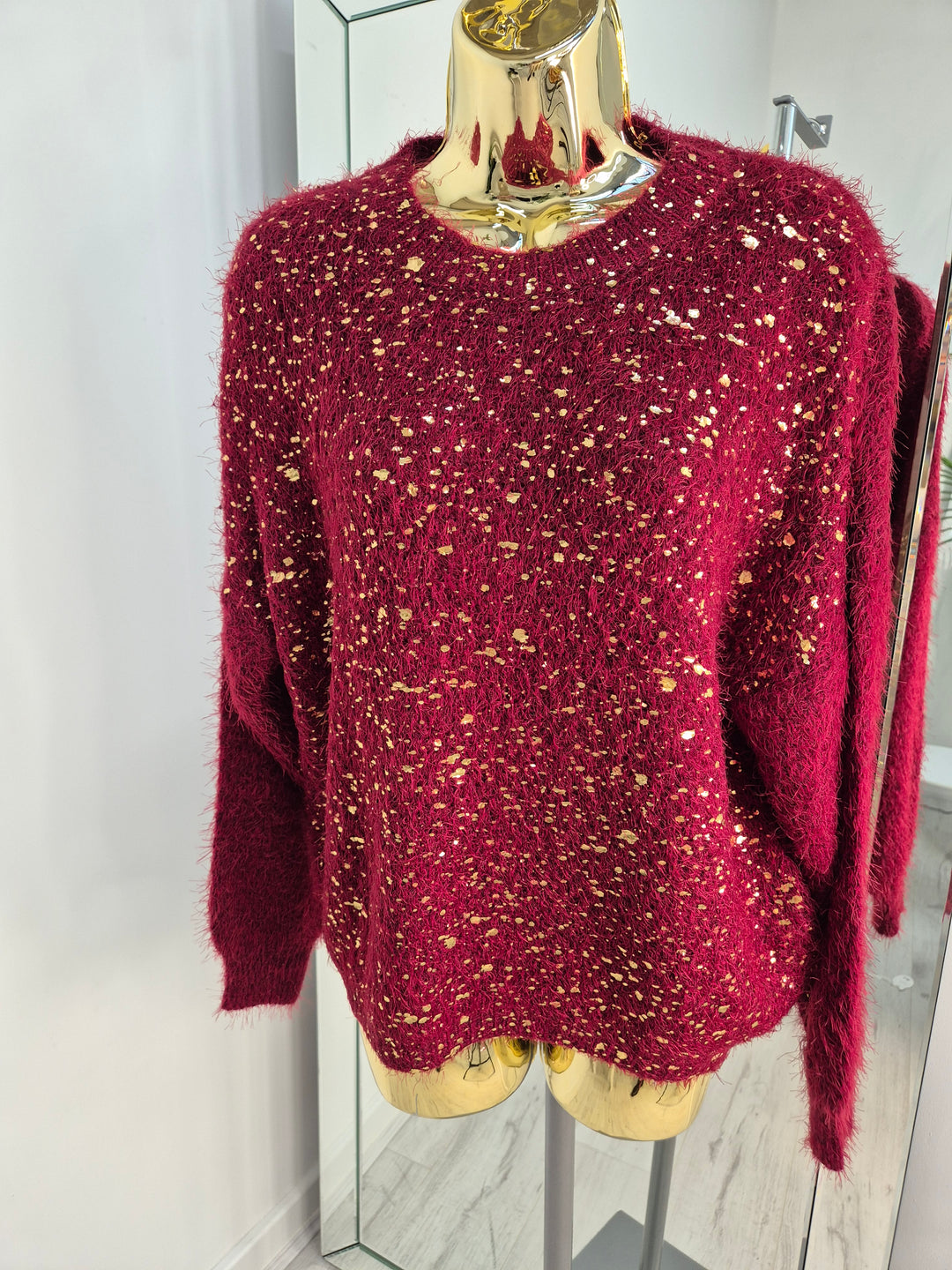 Gold Foil Sparkle Jumper - Red (One Size, fits Size 10 up to Size 16)