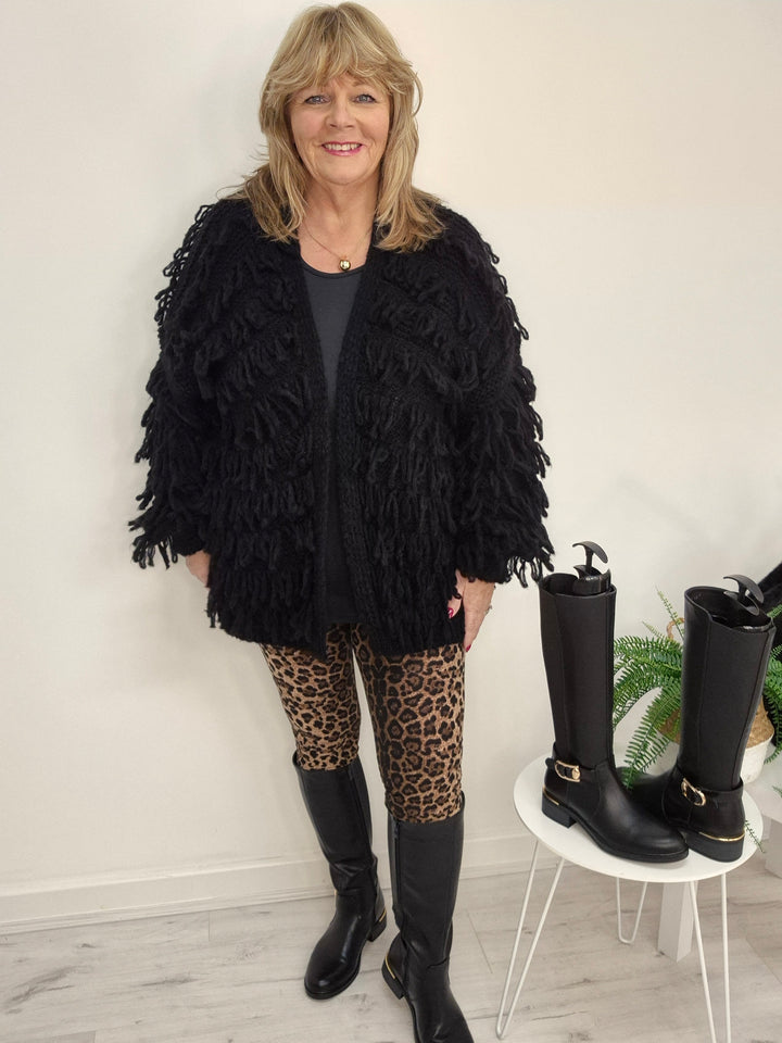 Shaggy Cardigan (Oversized) Long Length - Black