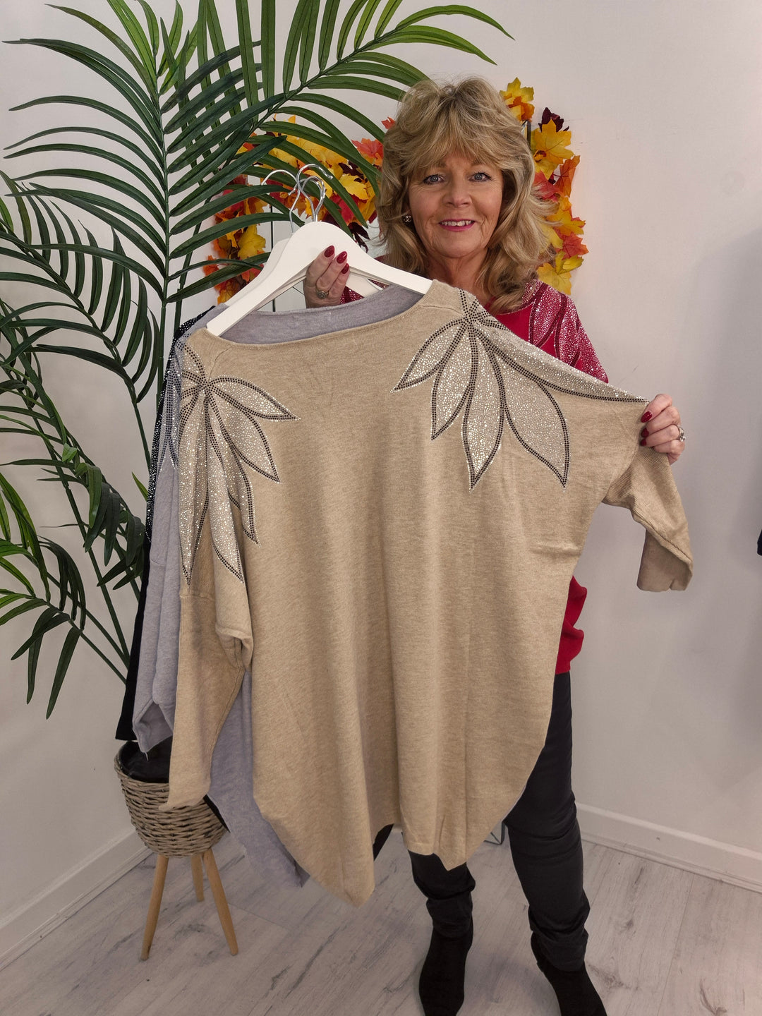 Arabella Sparkly Oversized Jumper with V Neck (choose your Colour) (One Size/Curvy, fits from Size 12/14 up to Size 18/20)