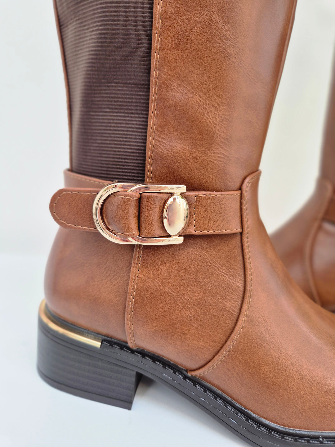 Boston Riding Boots with Elasticated Stretchy Back - Tan/Chocolate