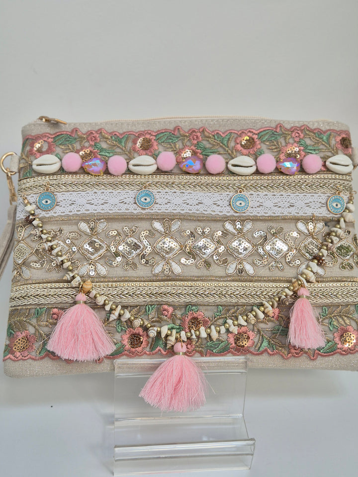 Maldives Wristlet Clutch Bag - Pink/Gold