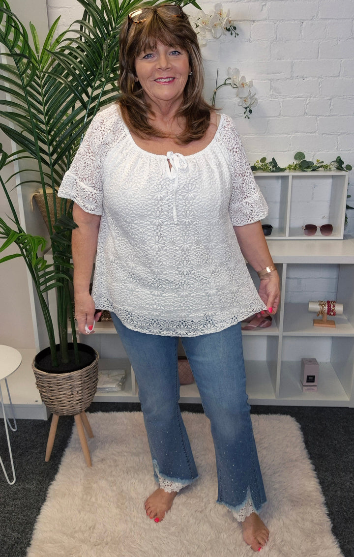 Crystal & Crochet Lace Flare Jeans - (choose your Size)