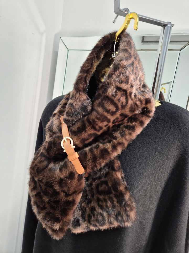 Oslo Faux Fur Scarf - Chocolate Leopard