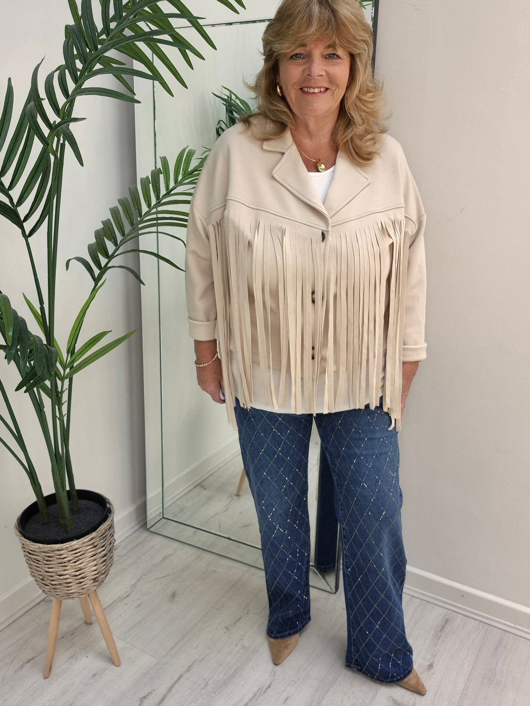 Texas Fringed Jacket  - (One Size fits from Size 12/14 to Size 18) - Beige