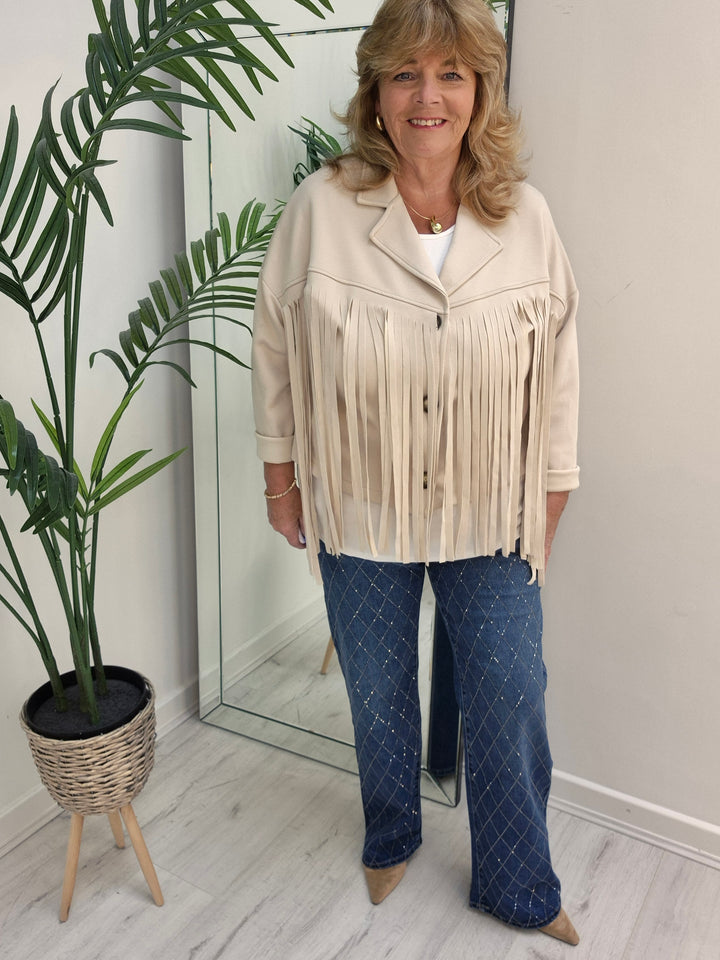 Texas Fringed Jacket  - (One Size fits from Size 12/14 to Size 18) - Beige