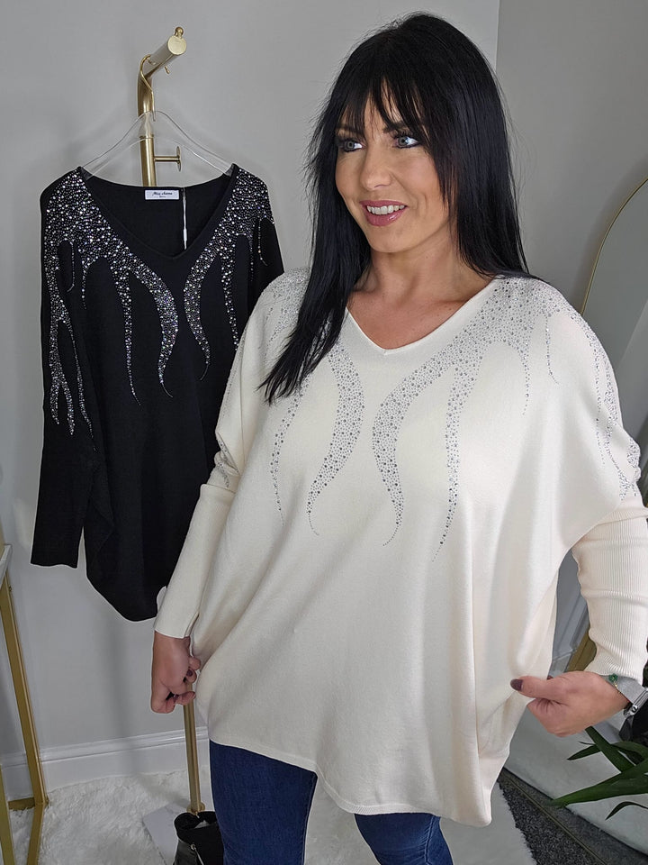 Sasha Sparkle Oversized Jumper - Cream (fitting from Size 14 up to Size 20)
