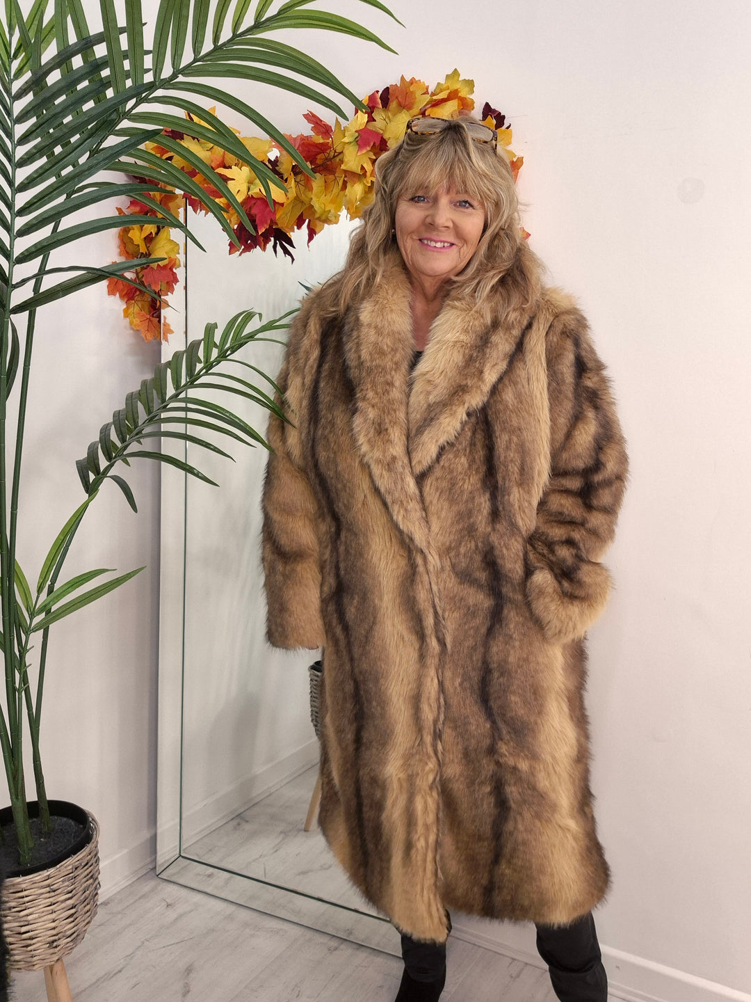 Oslo Faux Fur Longline Coat - Camel (One Size - fitting Size 10/12 up to Size 16/18)