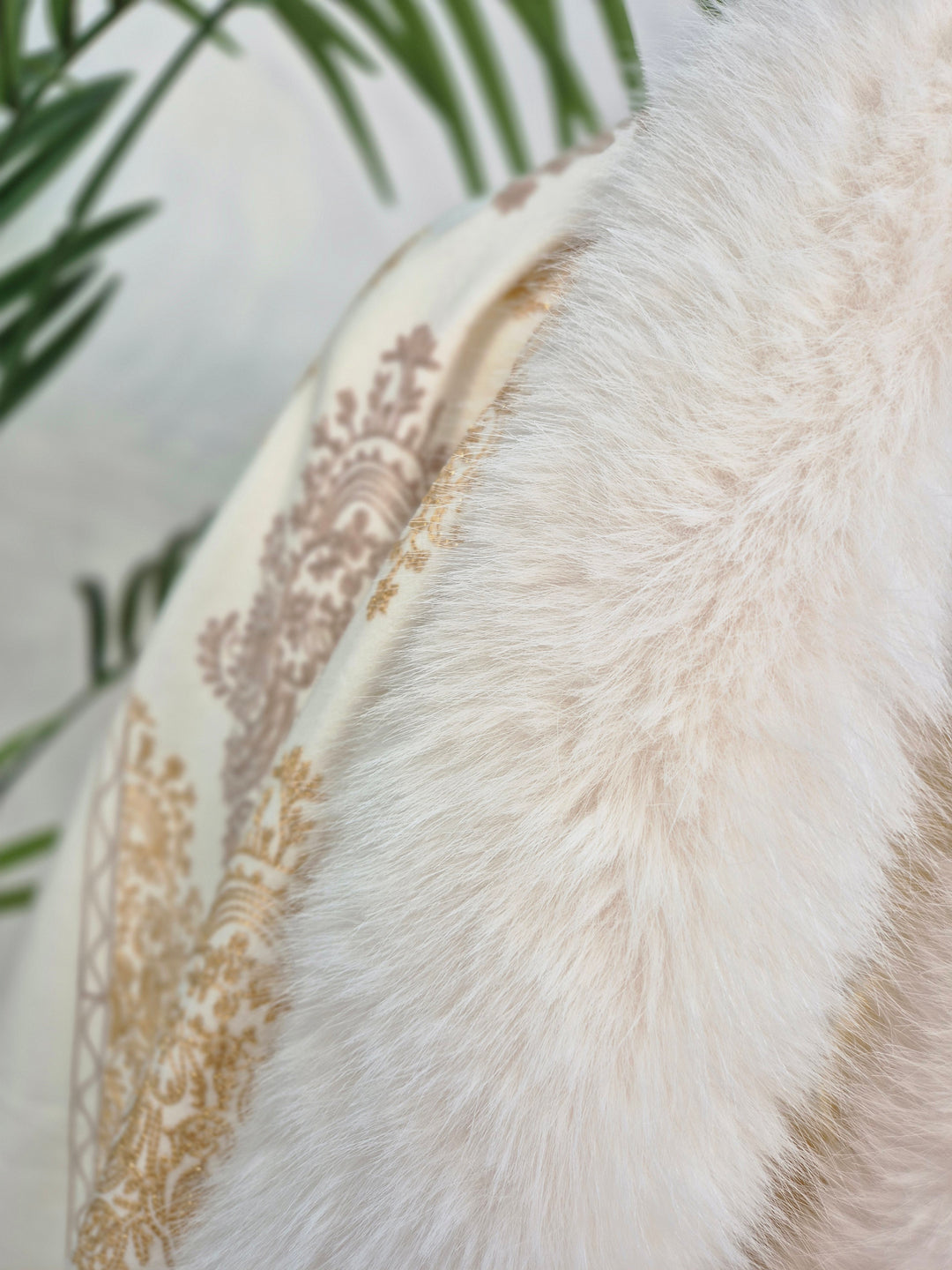 Oslo Faux Fur Shawl/Wrap - Winter White/Gold (Oversized)
