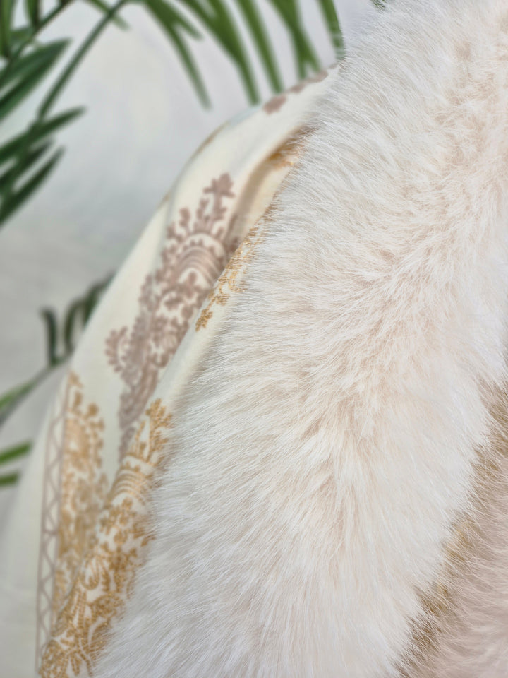 Oslo Faux Fur Shawl/Wrap - Winter White/Gold (Oversized)