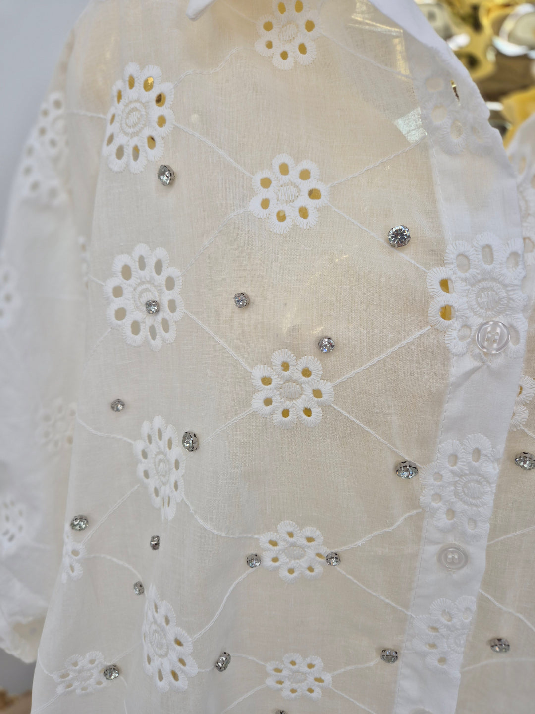 Zeta Otto Broderie Anglaise Blouse with Crystals - White (Oversized)