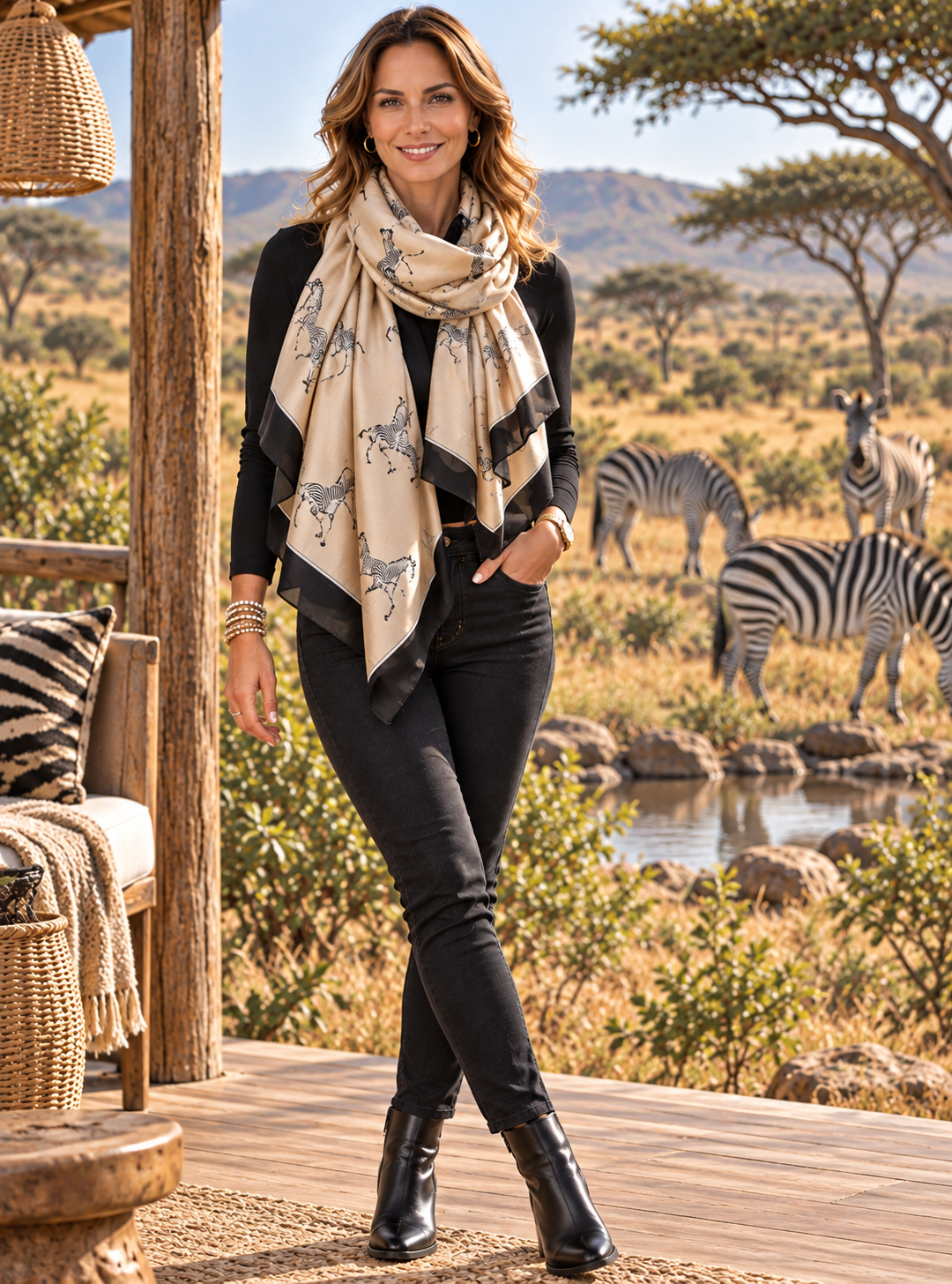 Silk Oversized Scarf/Pashmina - Zebra