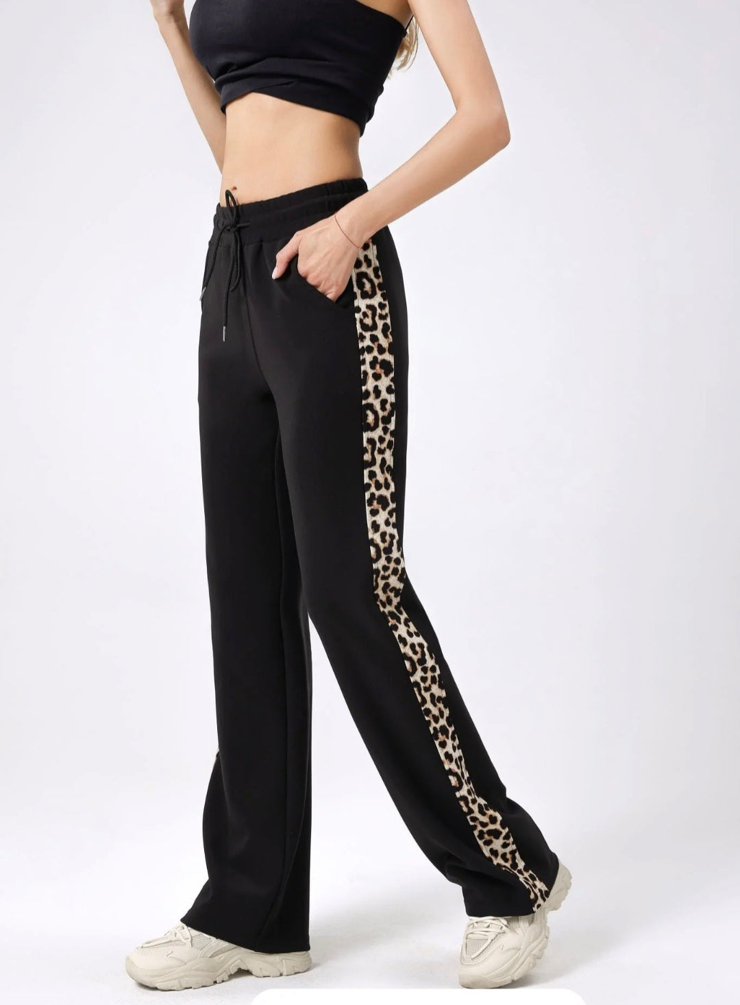 Lara Leopard Trim Wide Leg Jogger - (choose your Size)