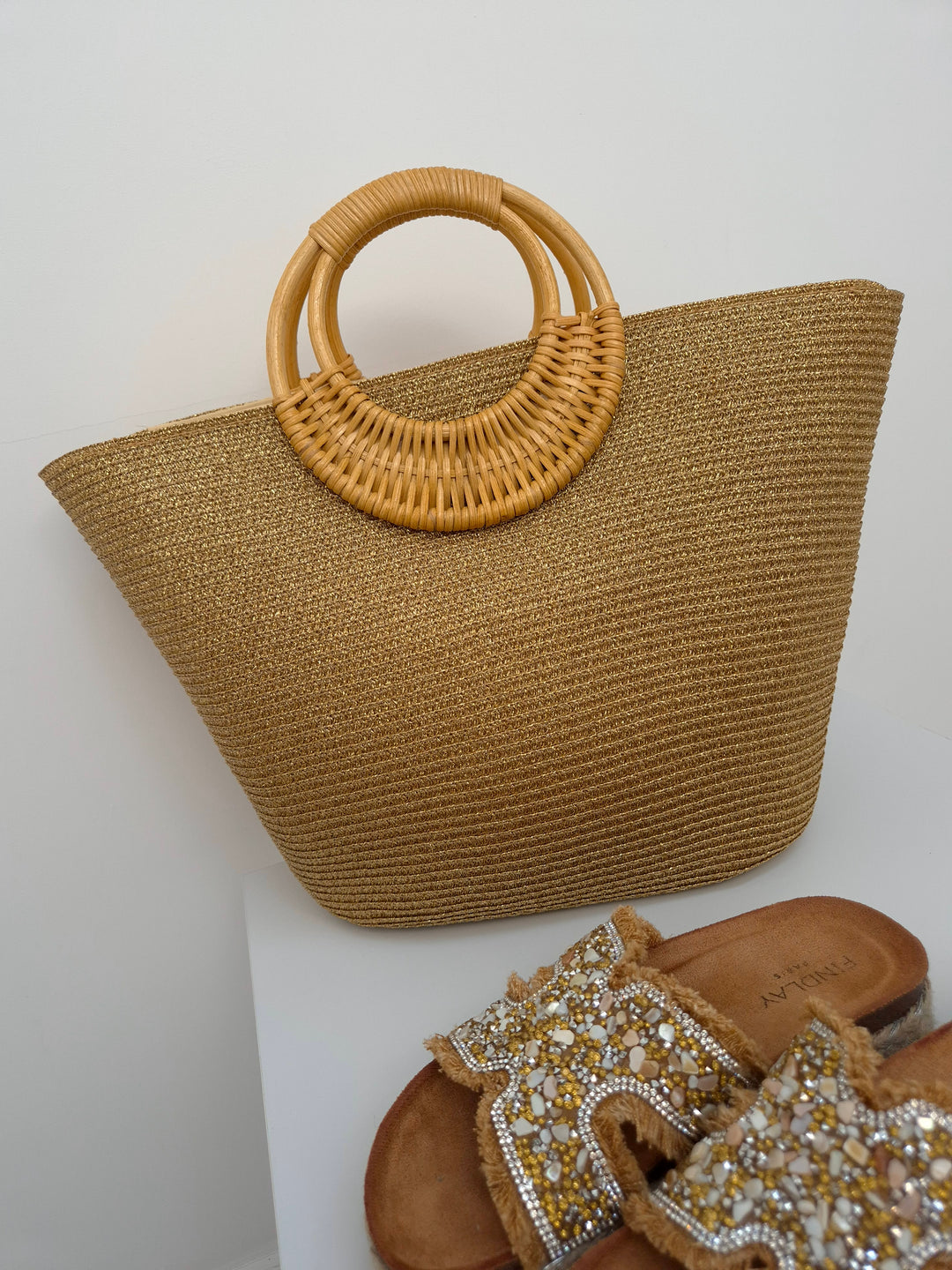 Sorrento Metallic Handbag/Beach Bag - Gold