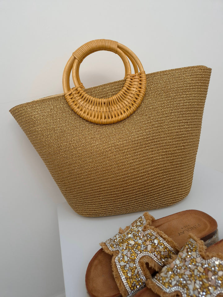 Sorrento Metallic Handbag/Beach Bag - Gold