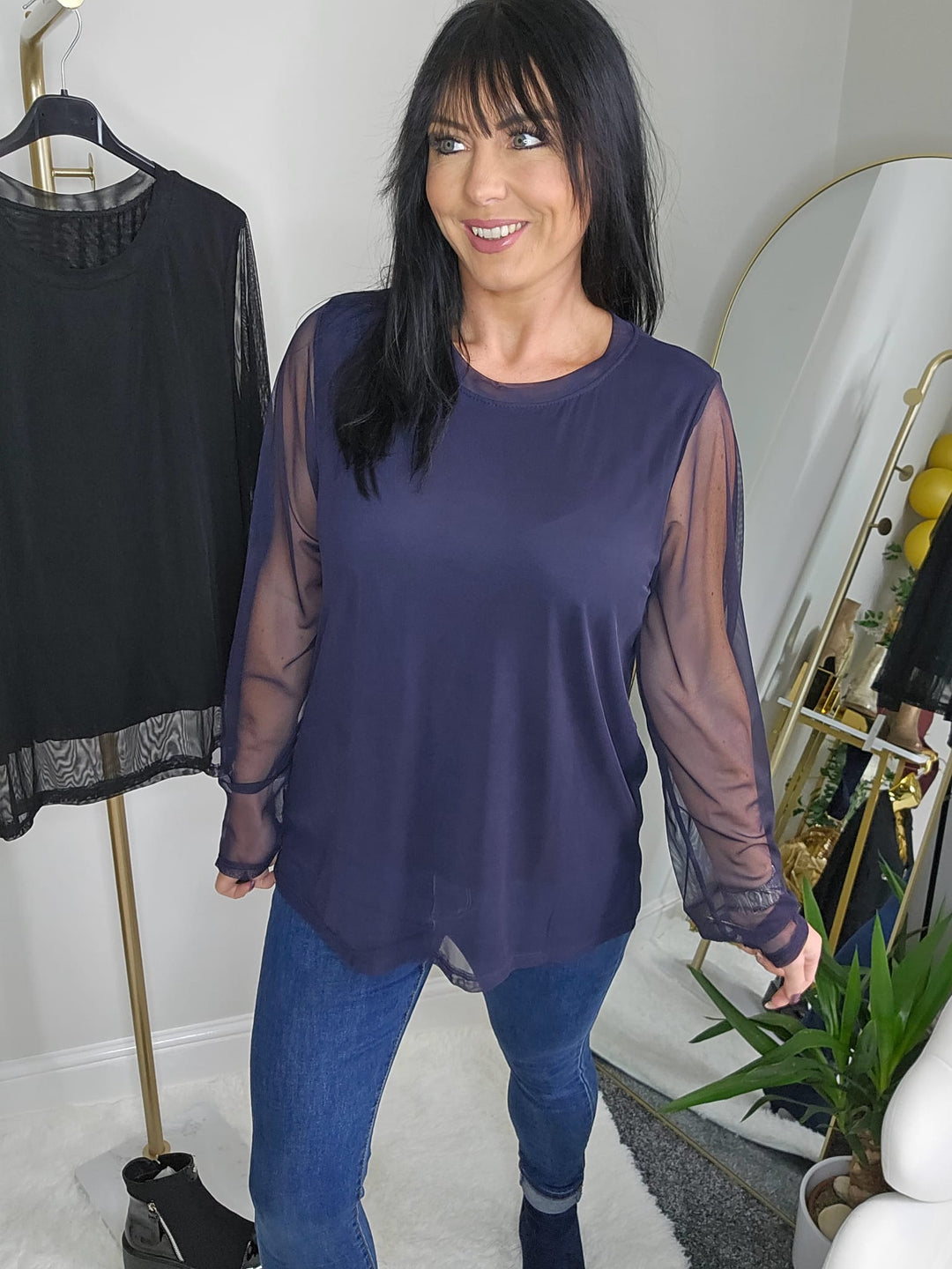 Layla Layering Mesh Top with Lining - Navy - One Size - fits from Size 14 up to Size 18