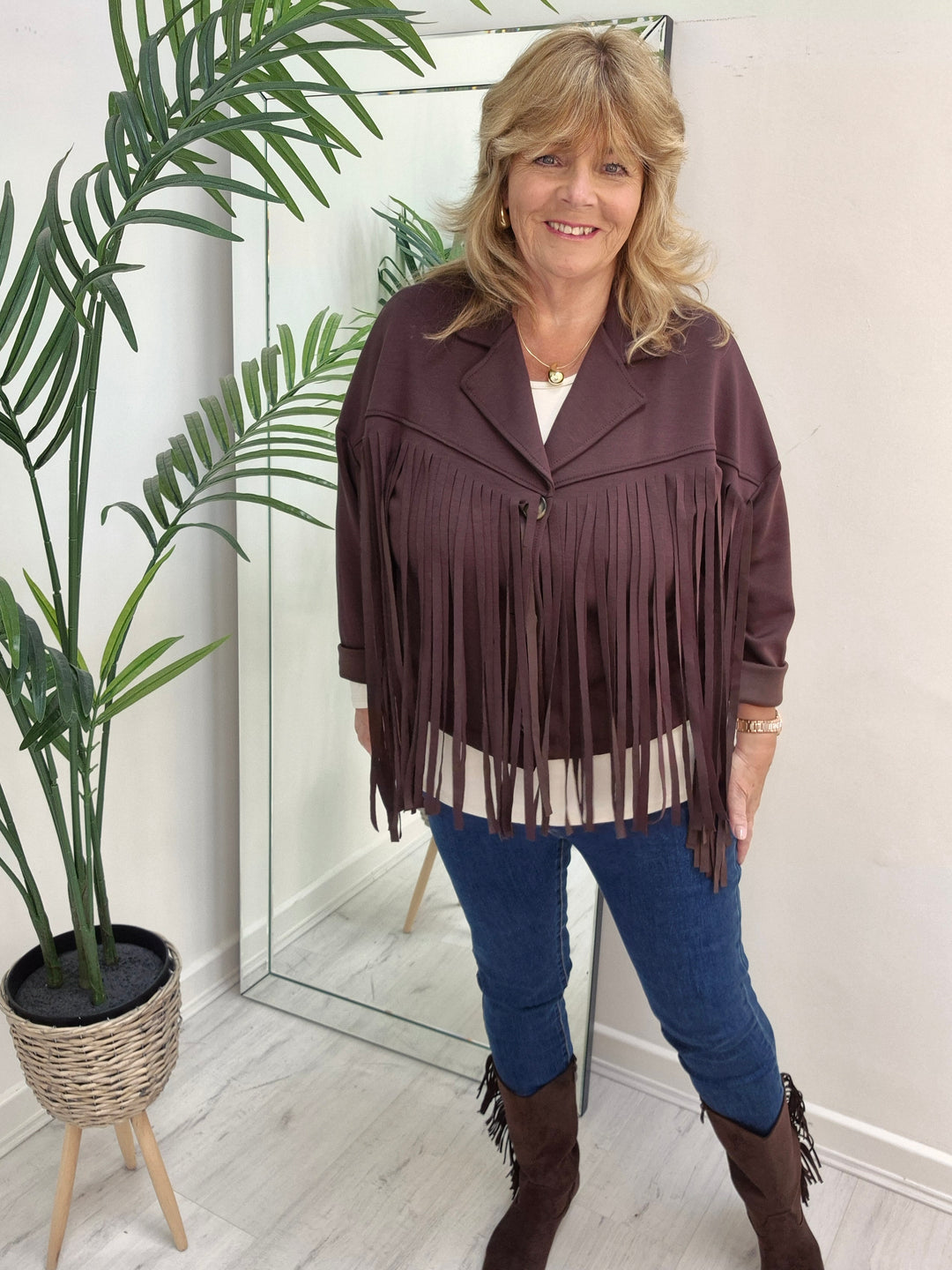 Texas Fringed Jacket  - (One Size fits from Size 12/14 to Size 18) - Chocolate
