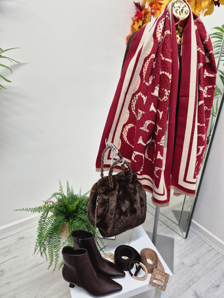 Gina Oversized Fringed Scarf - Wine