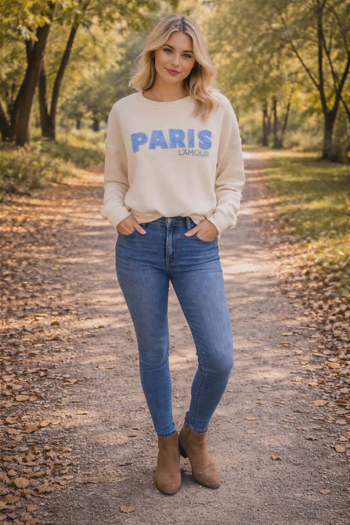 Paris Sweatshirt - White/Blue (One Size - fitting from Size 10 to Size 16)