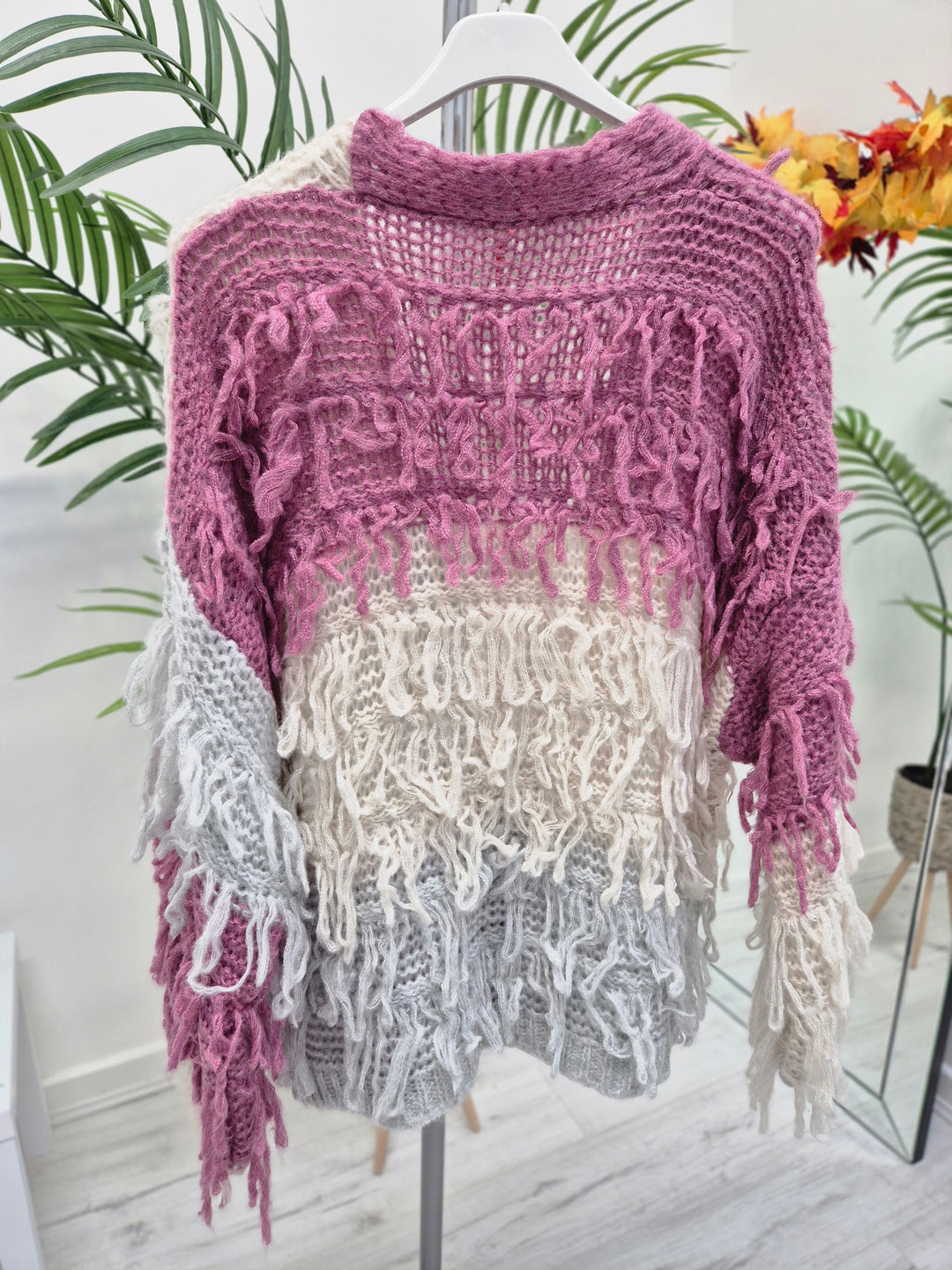 Shaggy Cardigan with Gold Buttons (Oversized) Long Length - Raspberry