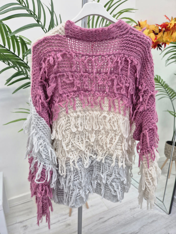 Shaggy Cardigan with Gold Buttons (Oversized) Long Length - Raspberry