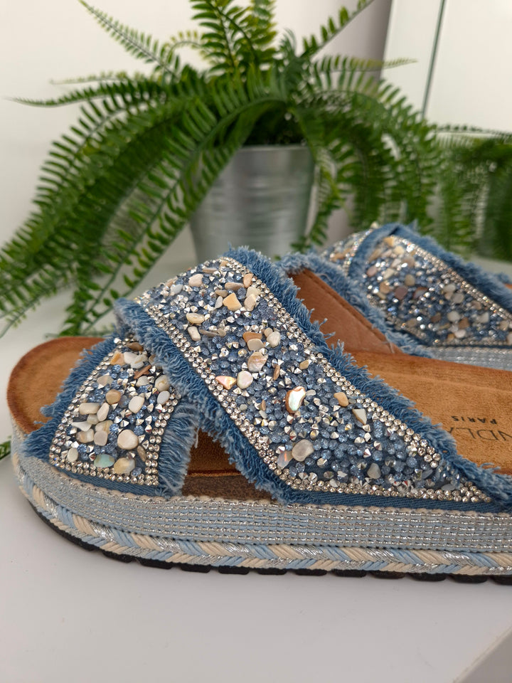 Bali Slip On Sliders - Blue (choose your Size)