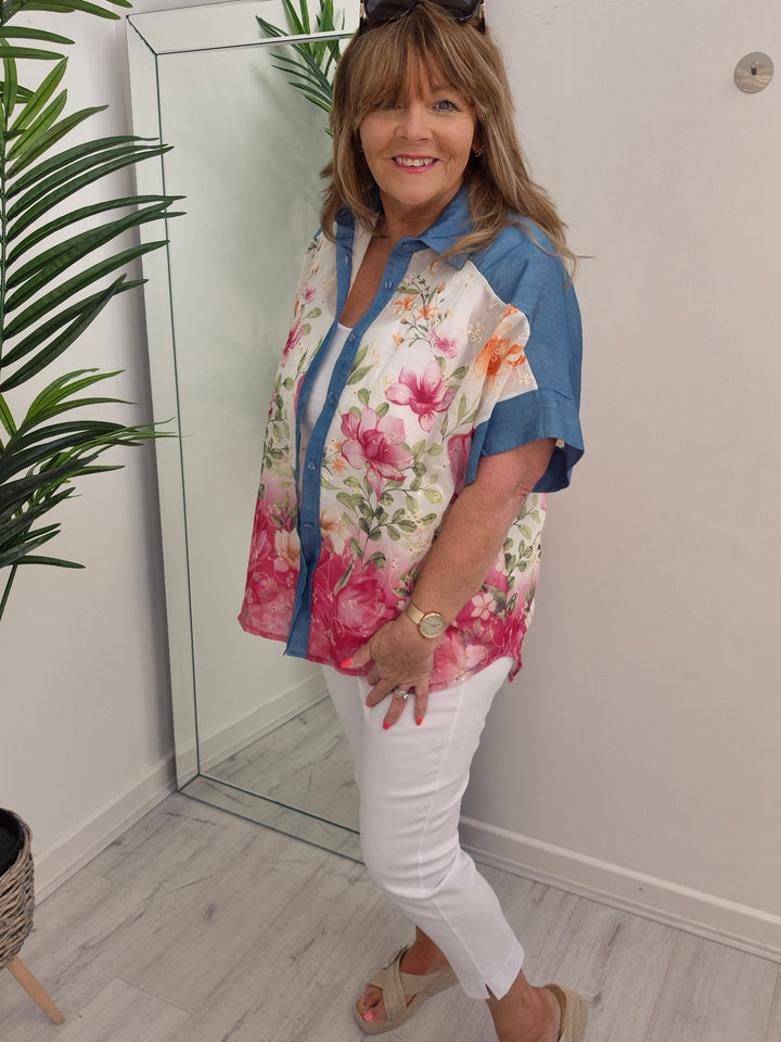 Floral Broderie Anglaise Blouse with Sequins - (Oversized)