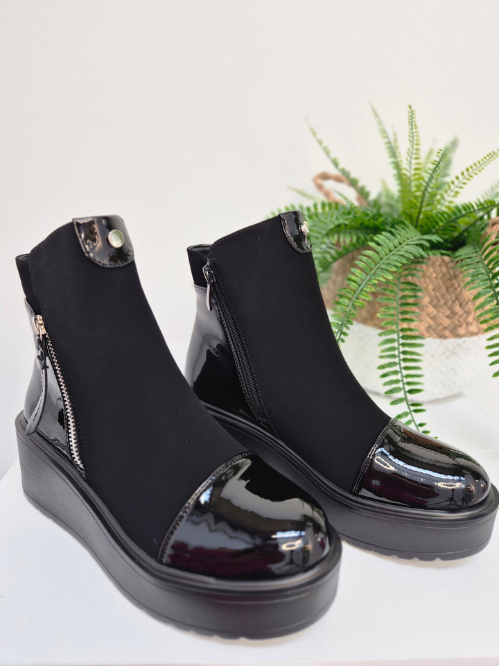 Chrissy Chunky Flatform Ankle Boots - Black (choose your Size)