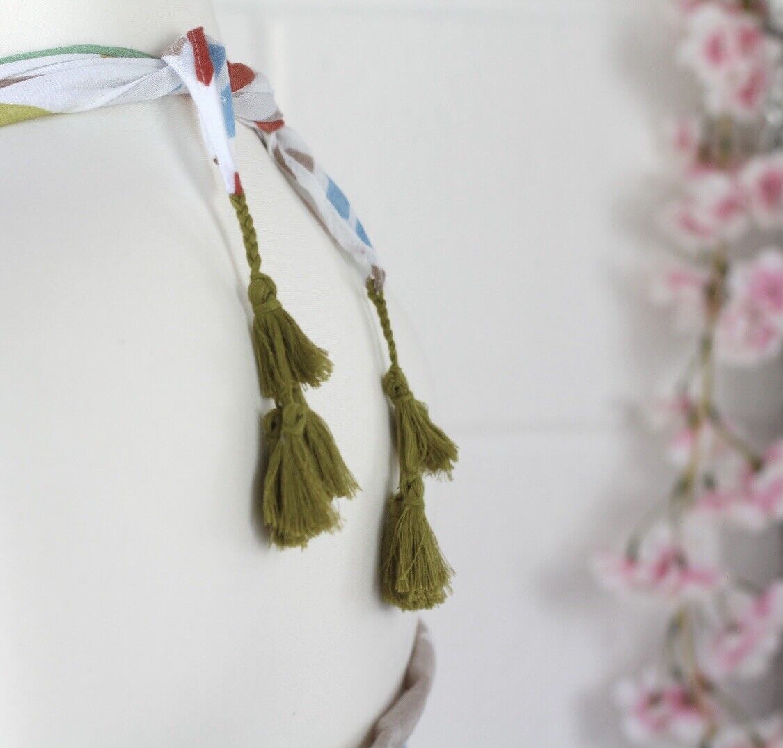 Abstract Scarf - Olive Tassels
