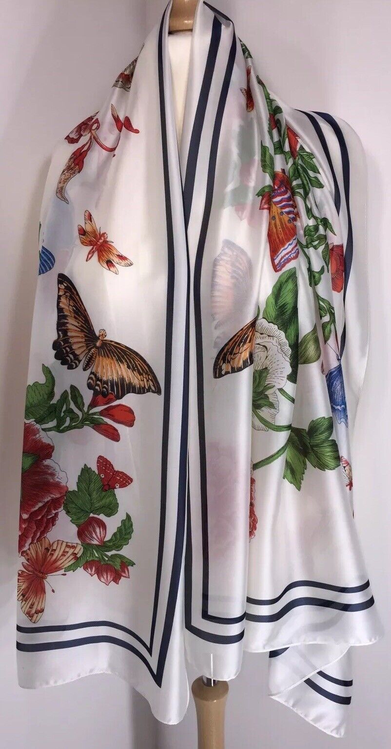 Silky Floral Scarf - White