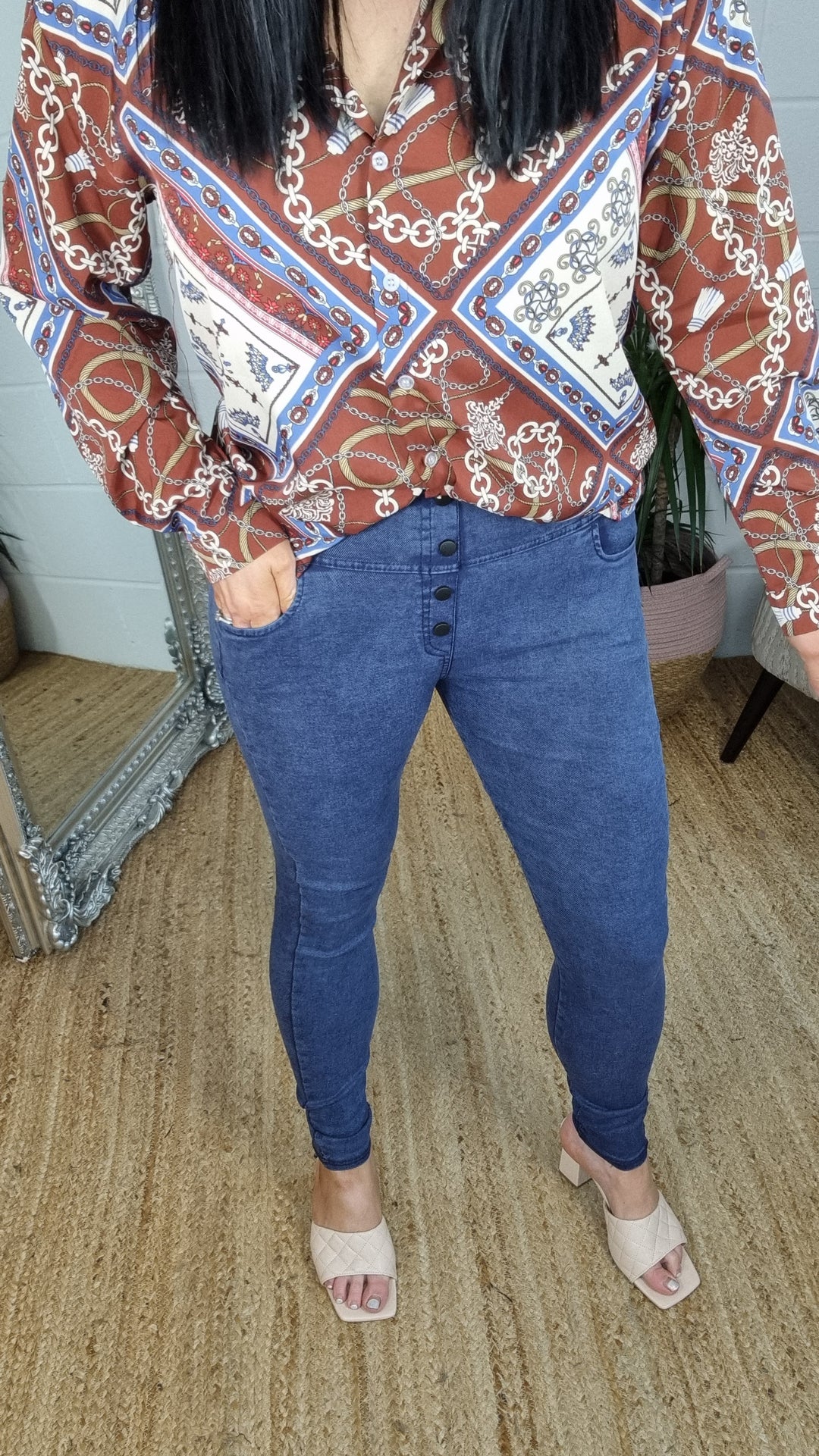 High Waisted Denim Jeggings - Blue (Size 10)