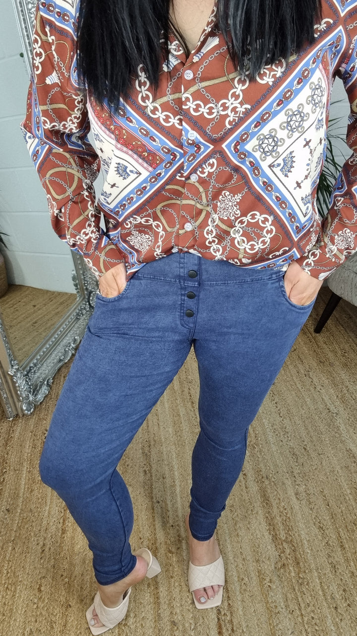 High Waisted Denim Jeggings - Blue (Size 10)