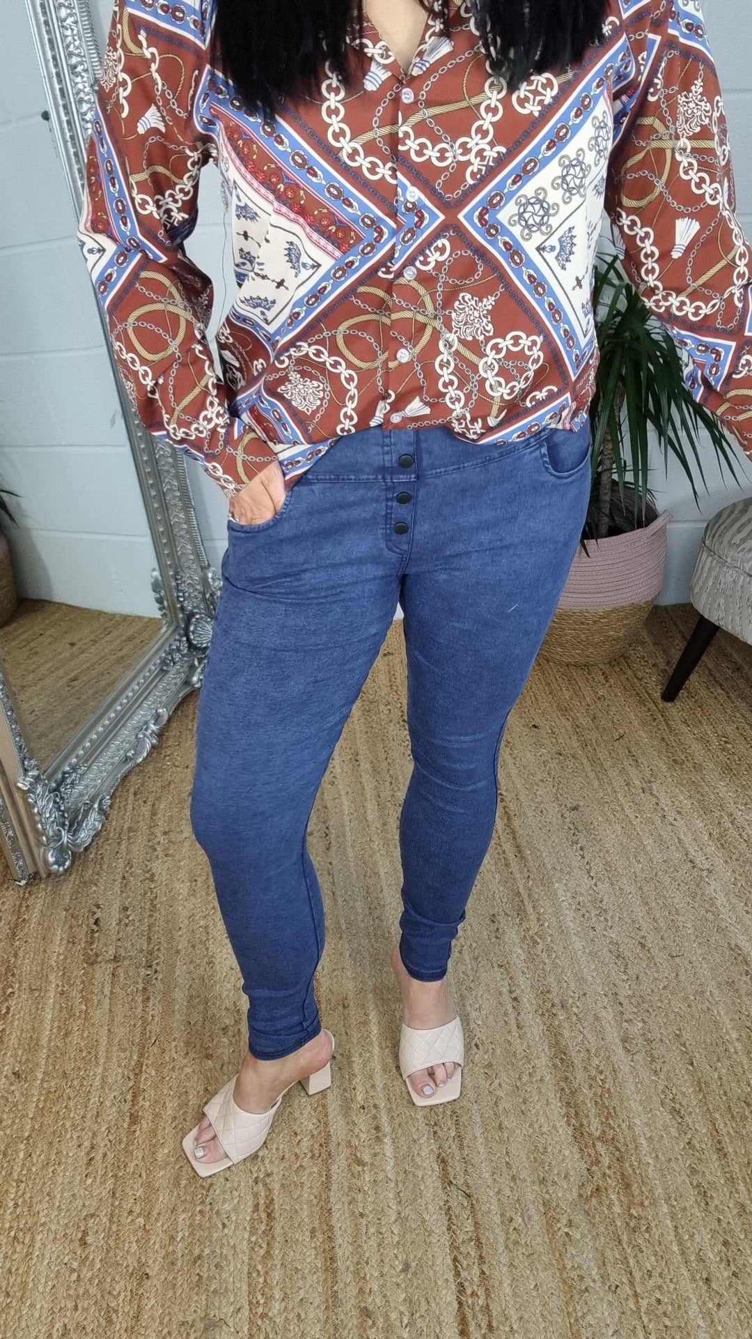 High Waisted Denim Jeggings - Blue (Size 10)