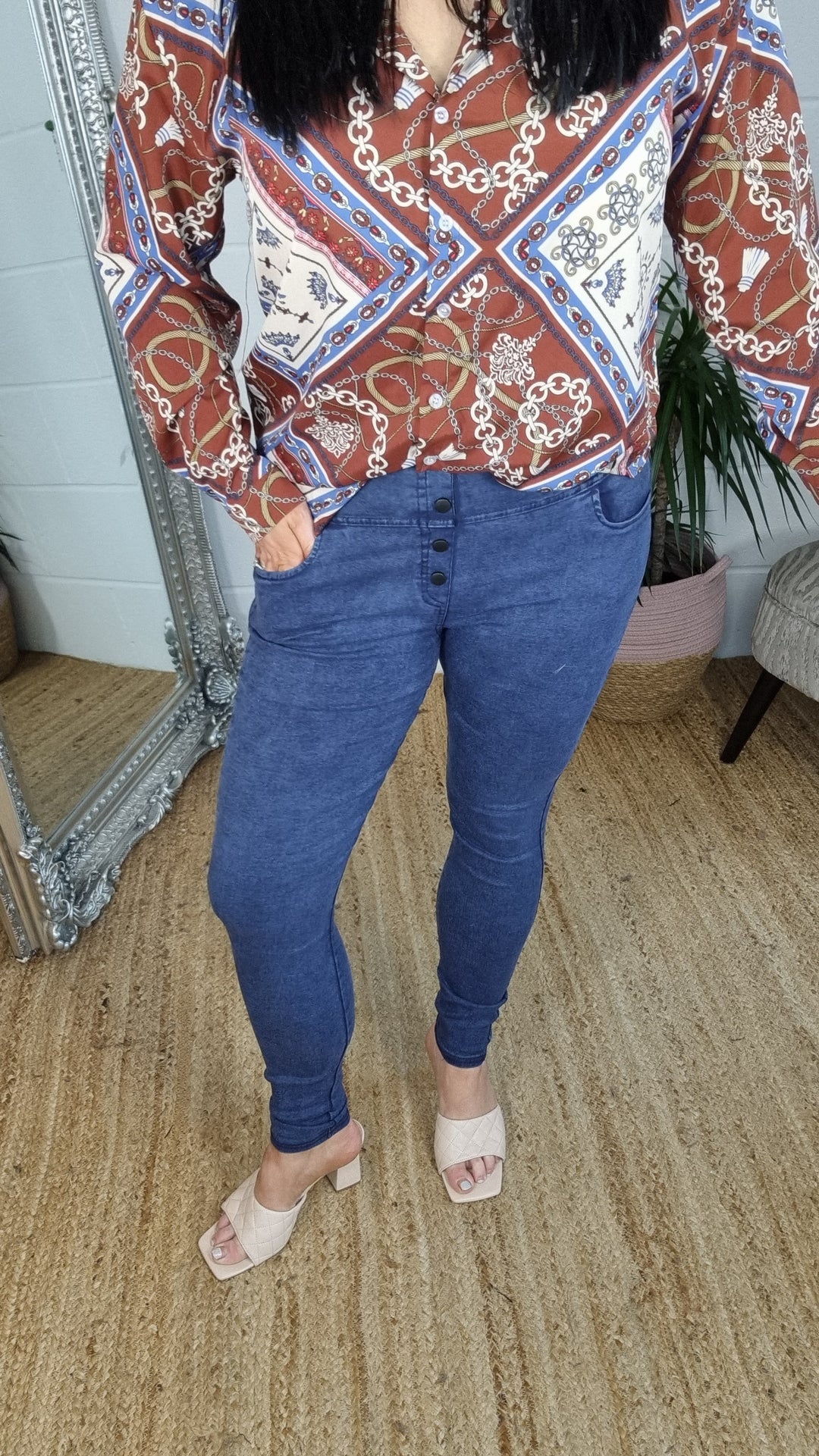 High Waisted Denim Jeggings - Blue (Size 10)