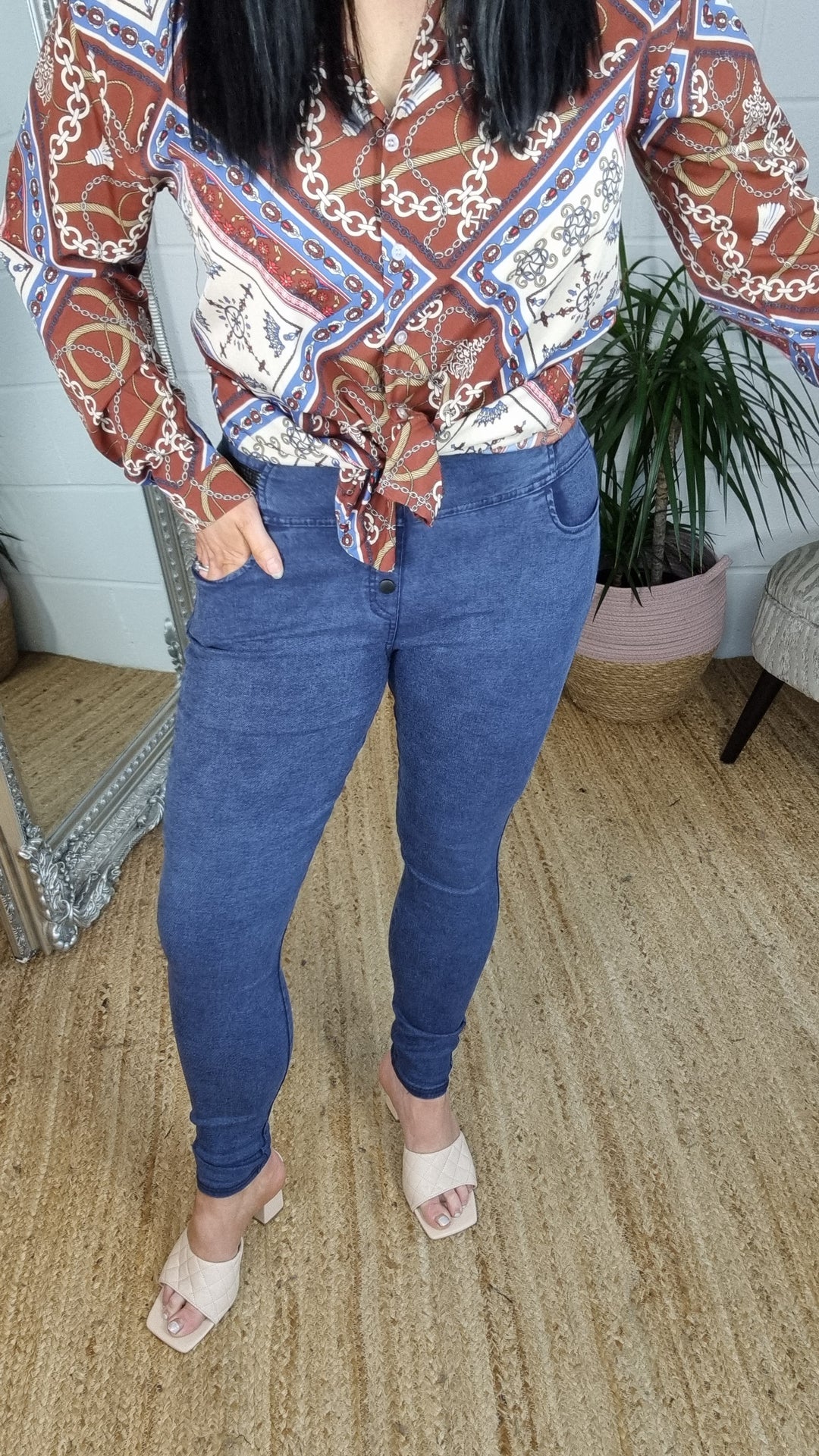 High Waisted Denim Jeggings - Blue (Size 10)