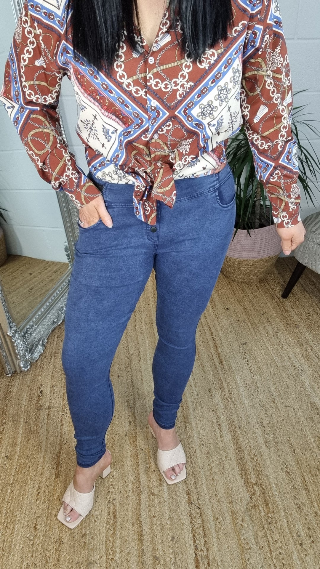 High Waisted Denim Jeggings - Blue (Size 10)