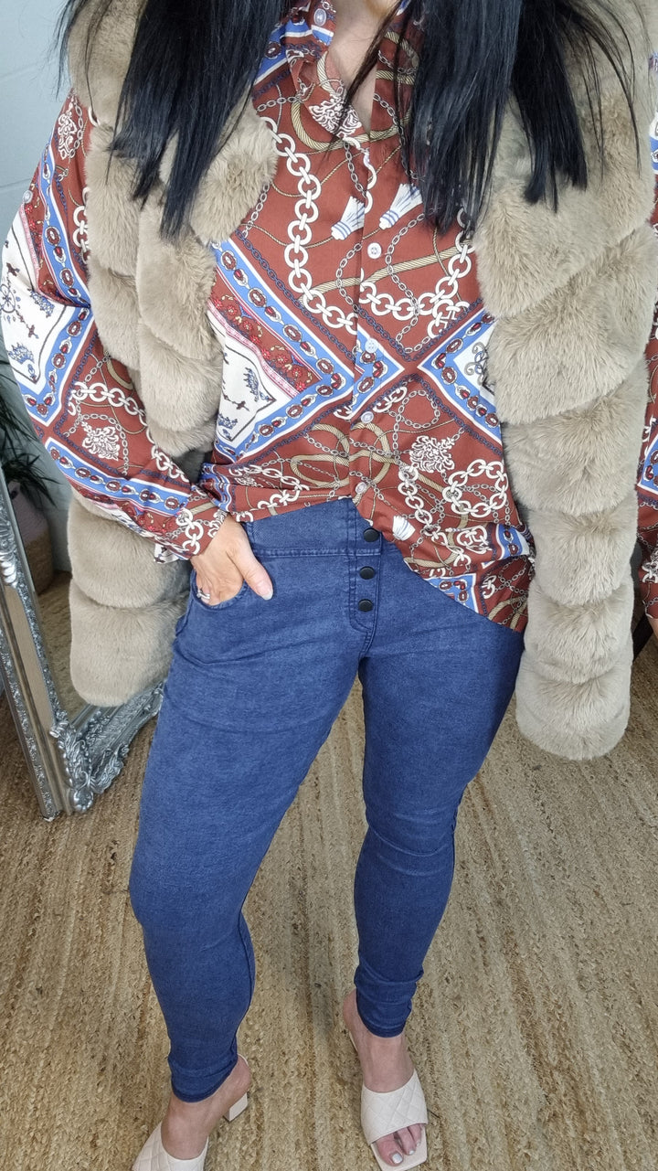 High Waisted Denim Jeggings - Blue (Size 10)