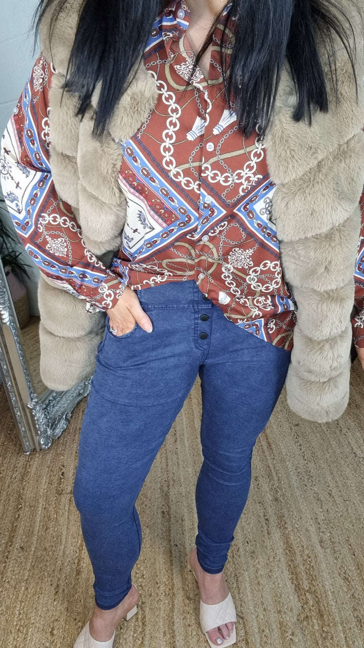 High Waisted Denim Jeggings - Blue (Size 10)