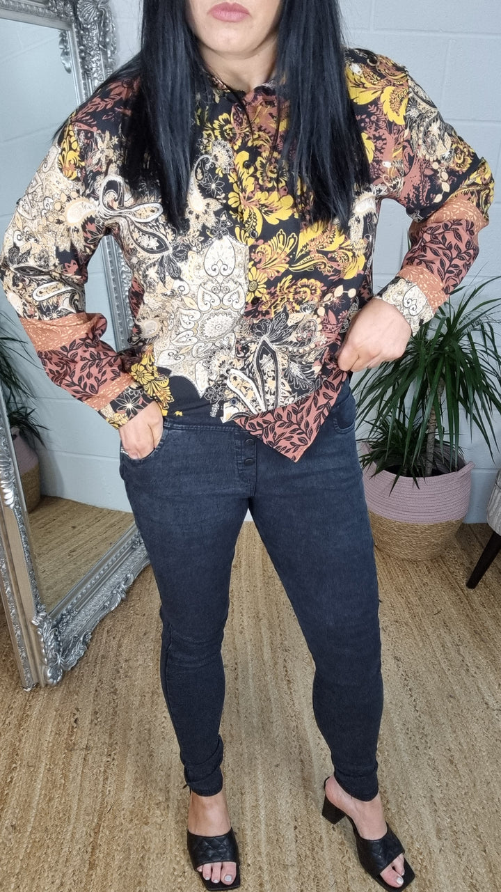 High Waisted Button Denim Jeggings - Black (Size 14)