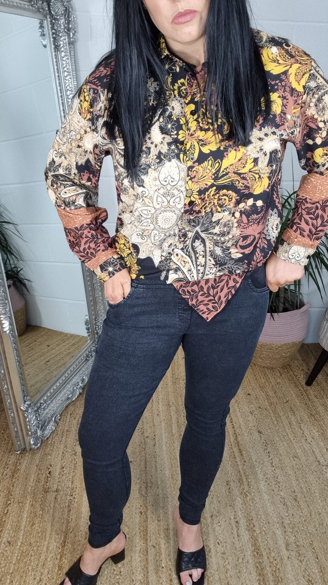 High Waisted Button Denim Jeggings - Black (Size 14)