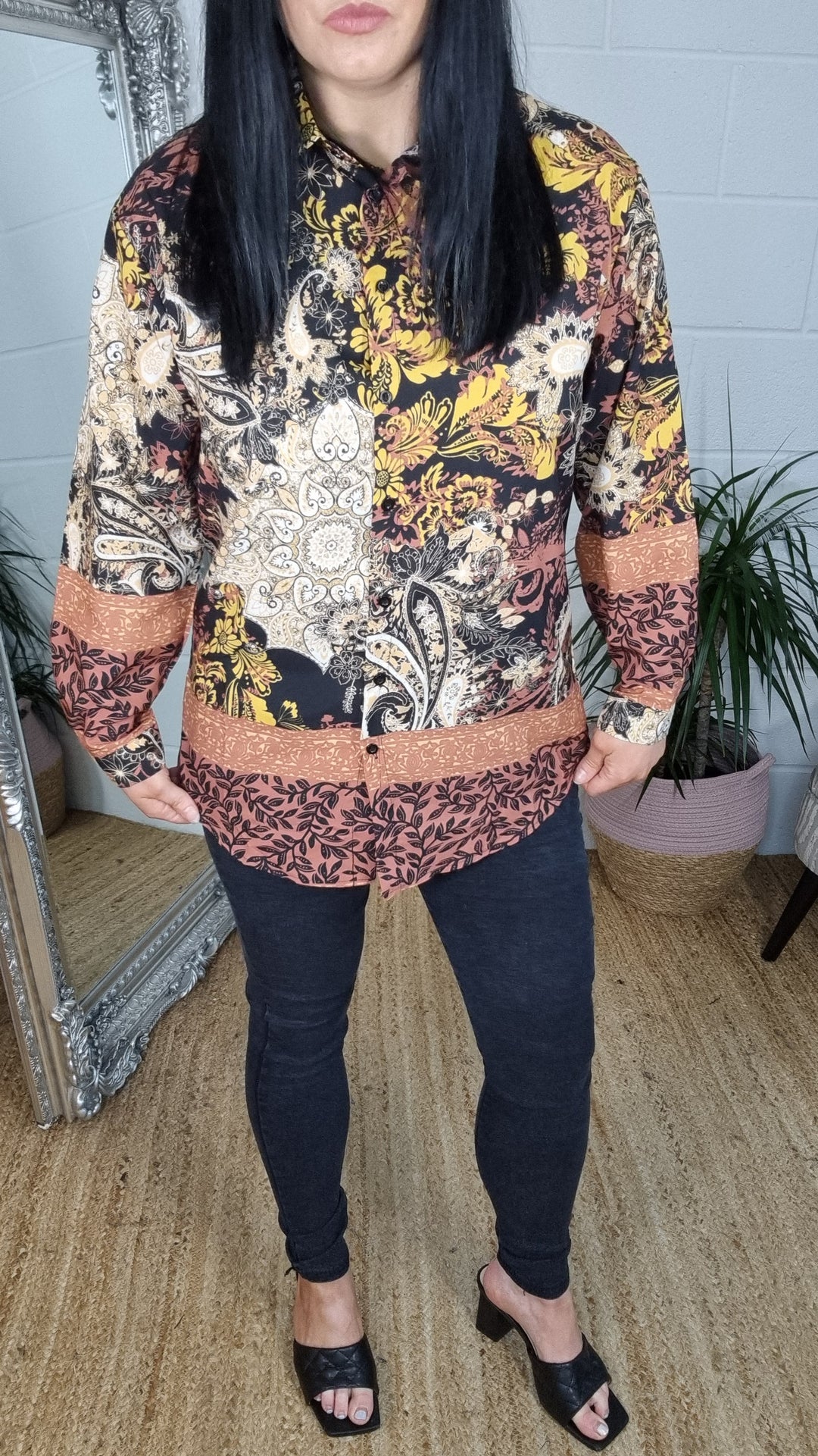 High Waisted Button Denim Jeggings - Black (Size 14)