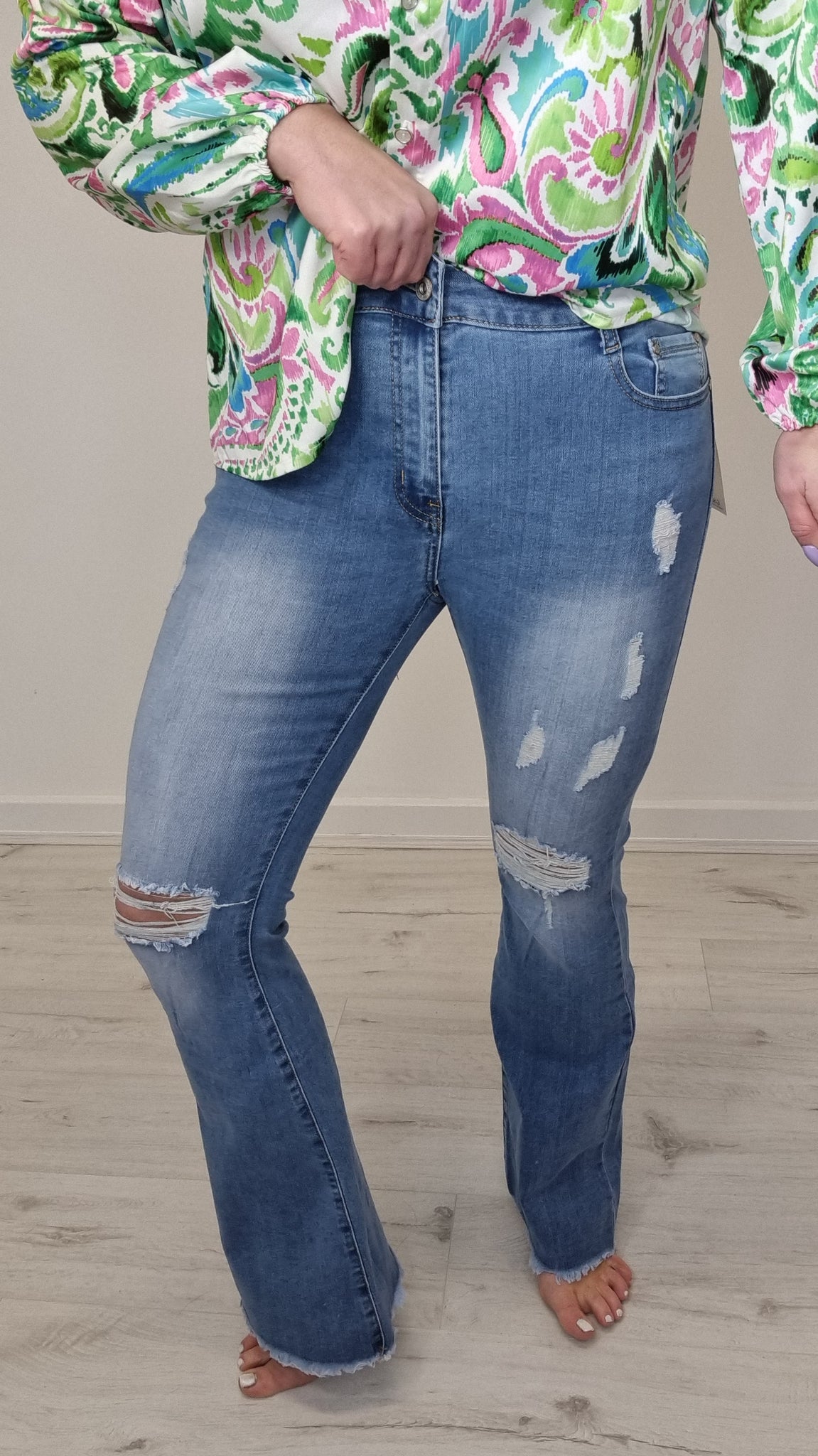 G Smack - Kick Flare Ripped Stonewashed Jeans  (Sized)