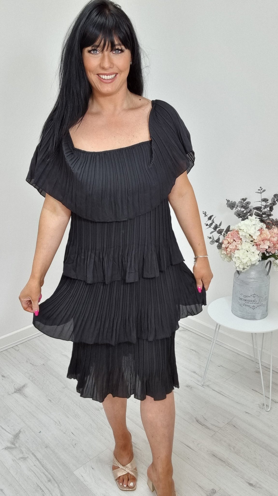 St Lucia Pleated Dress - Black