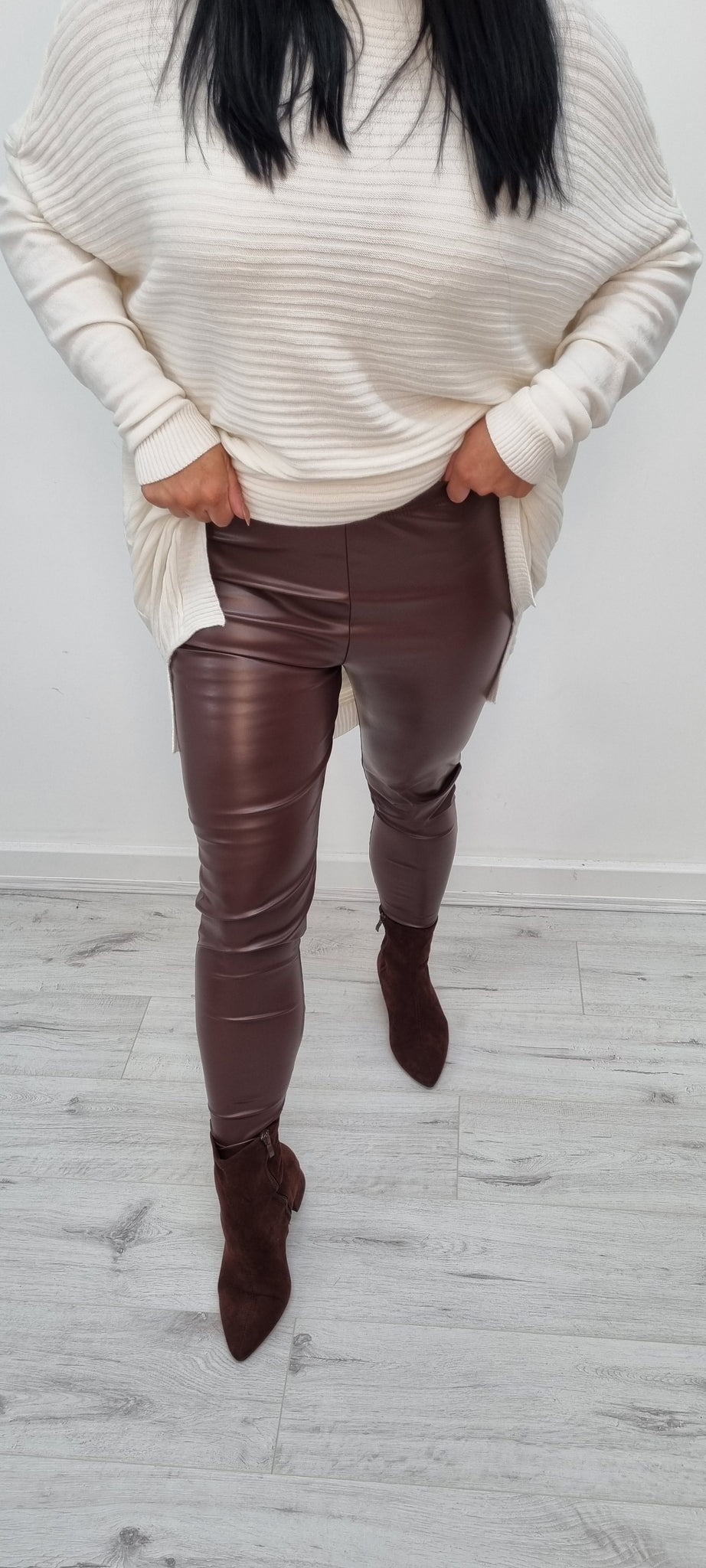 Arizona Leather Look Leggings - Wet Look - Chocolate