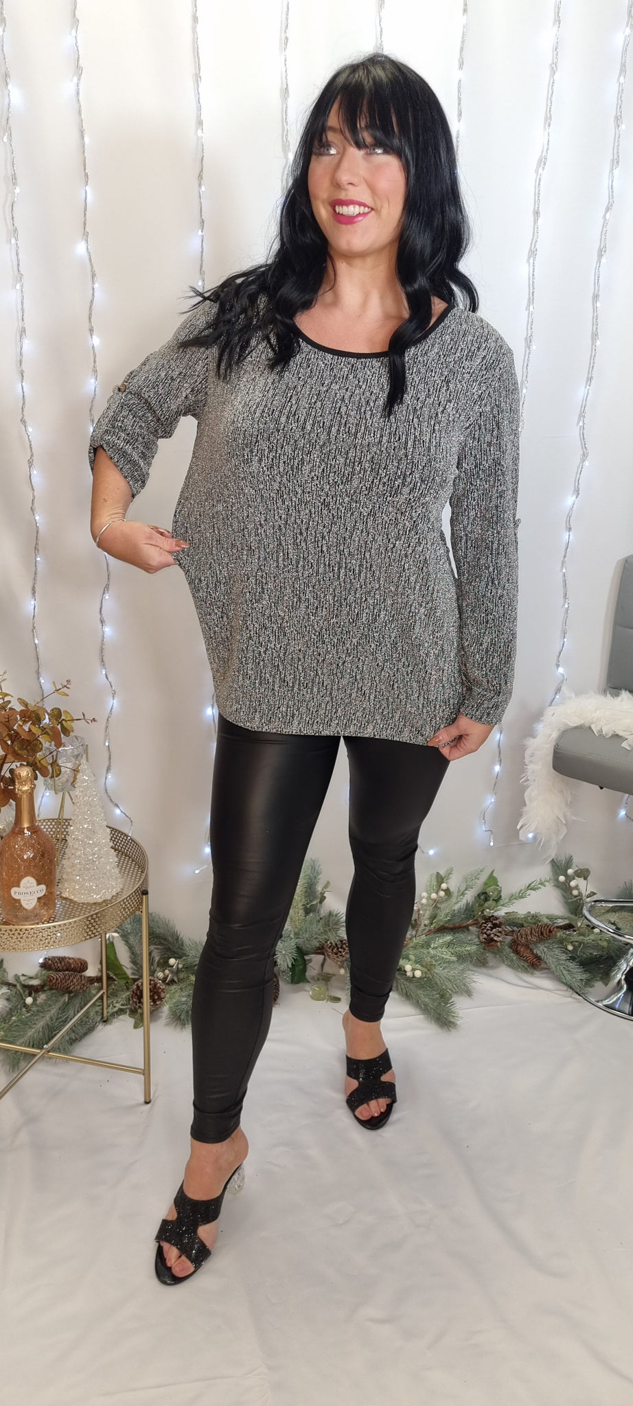 Glitzy Long Sleeve Top - Silver (One Size)