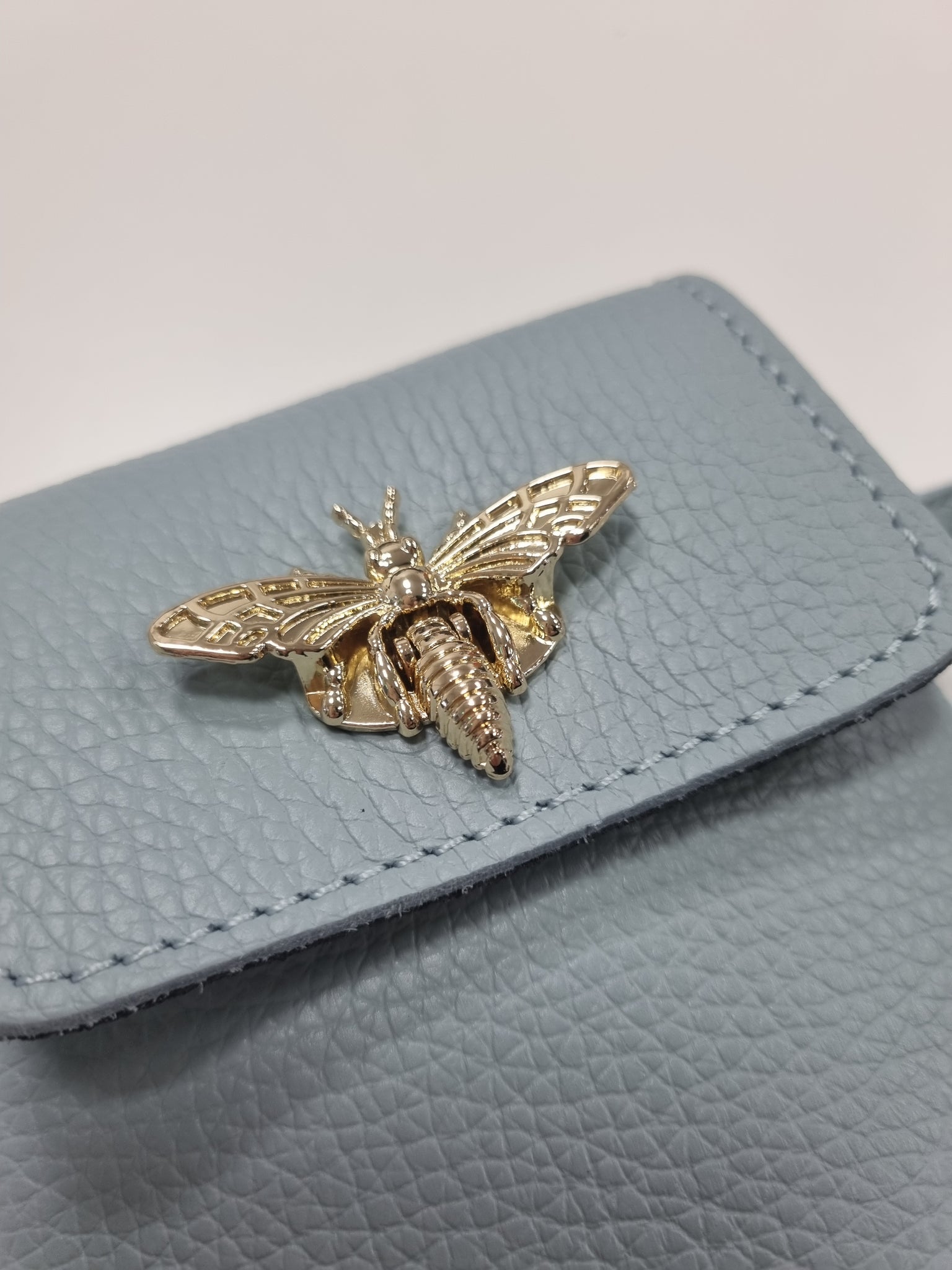 Leather Bee Phone Bag - Duck Egg