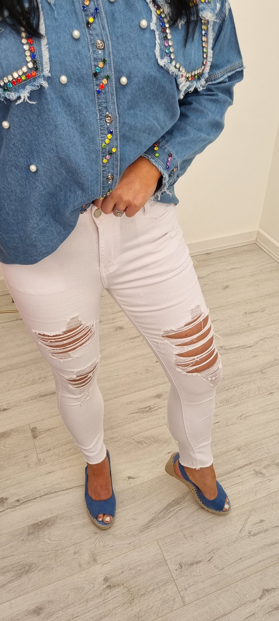 G Smack Ripped Ankle Grazer Jeans - White (Sized)
