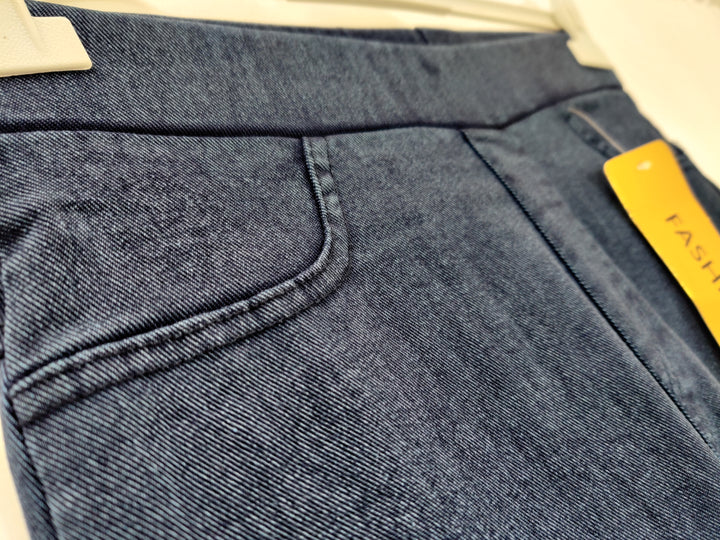High Waisted Denim Jeggings - Blue