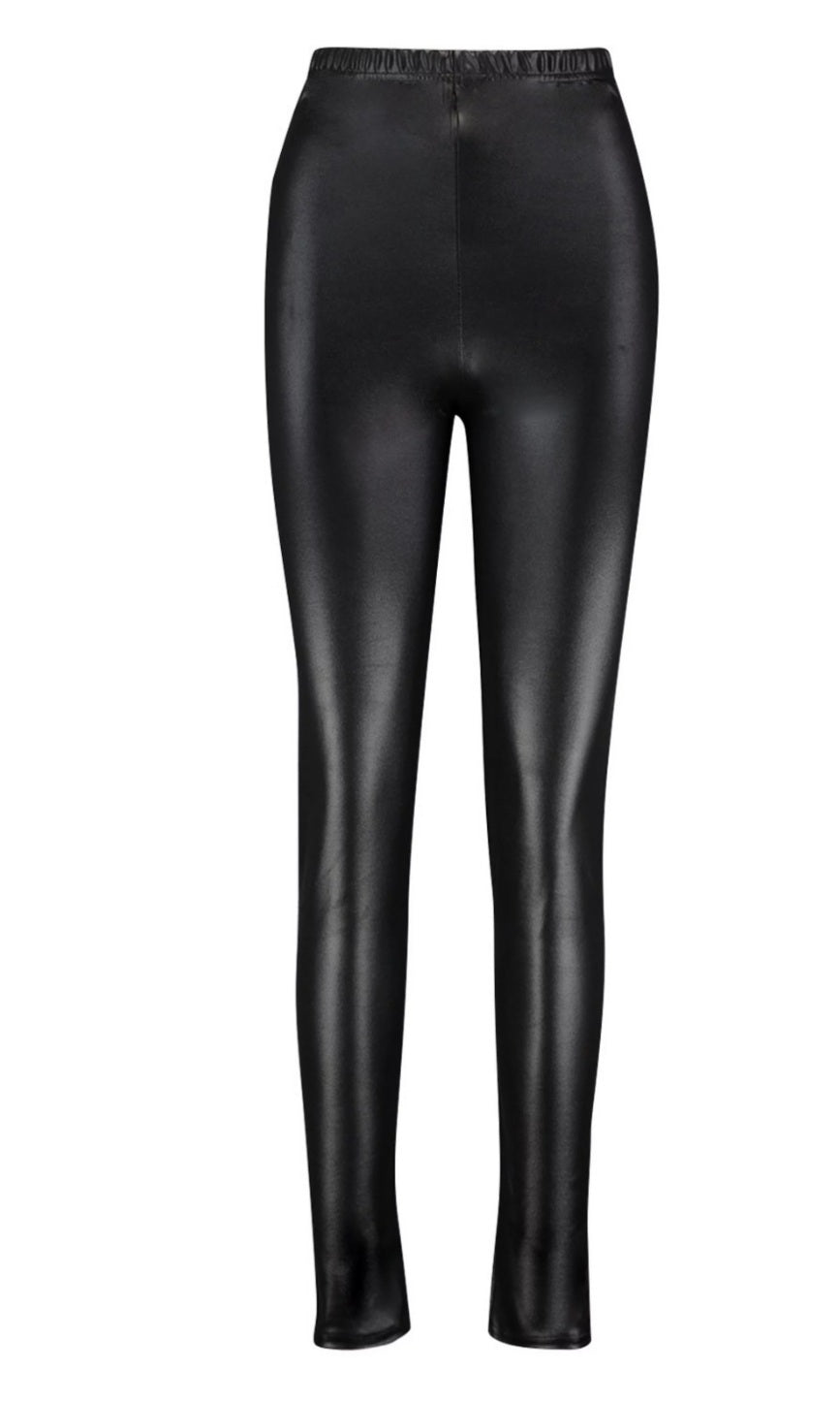 Leather Look Leggings - Black