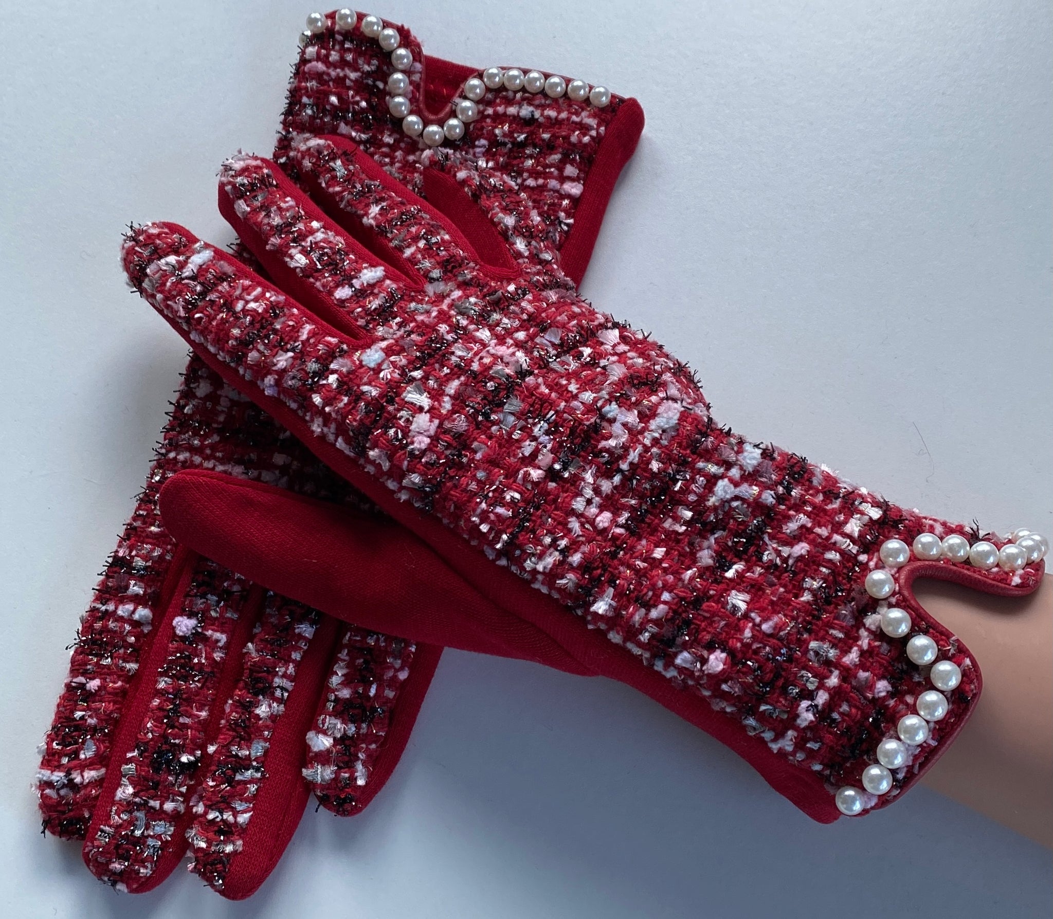 Boucle Pearl Gloves - Red