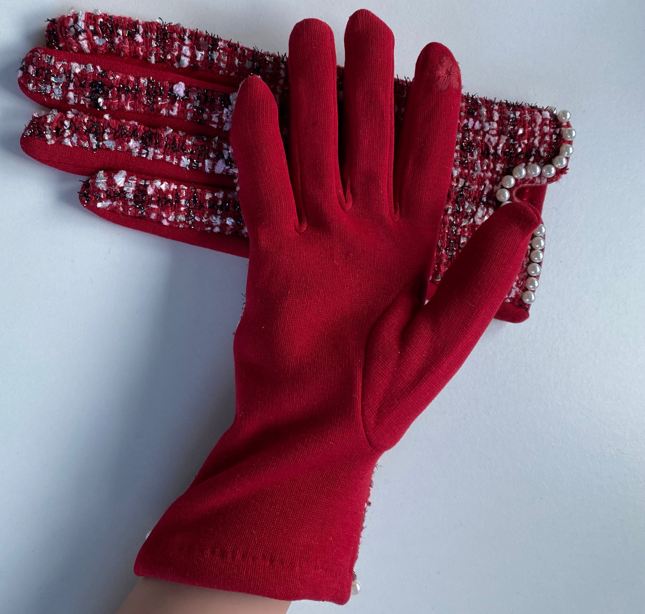 Boucle Pearl Gloves - Red